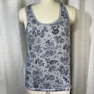 Lucky Brand‎ Pajama Top Loungewear Women's Size Medium Grey Blue Floral Stretch